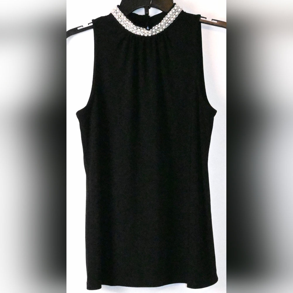 White House-Black Market Sleeveless Faux Pearl Emblellished Collar, Women's Top